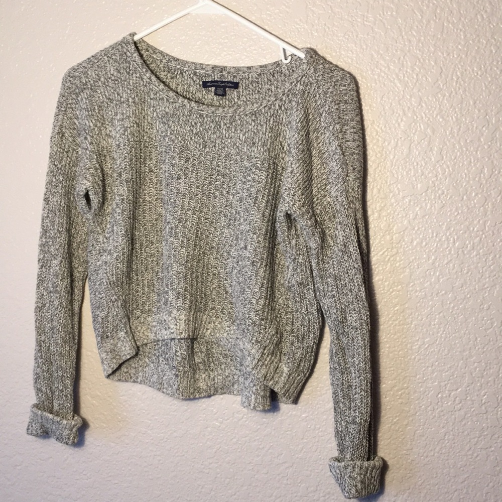 American Eagle Grey Knit Cropped Sweater